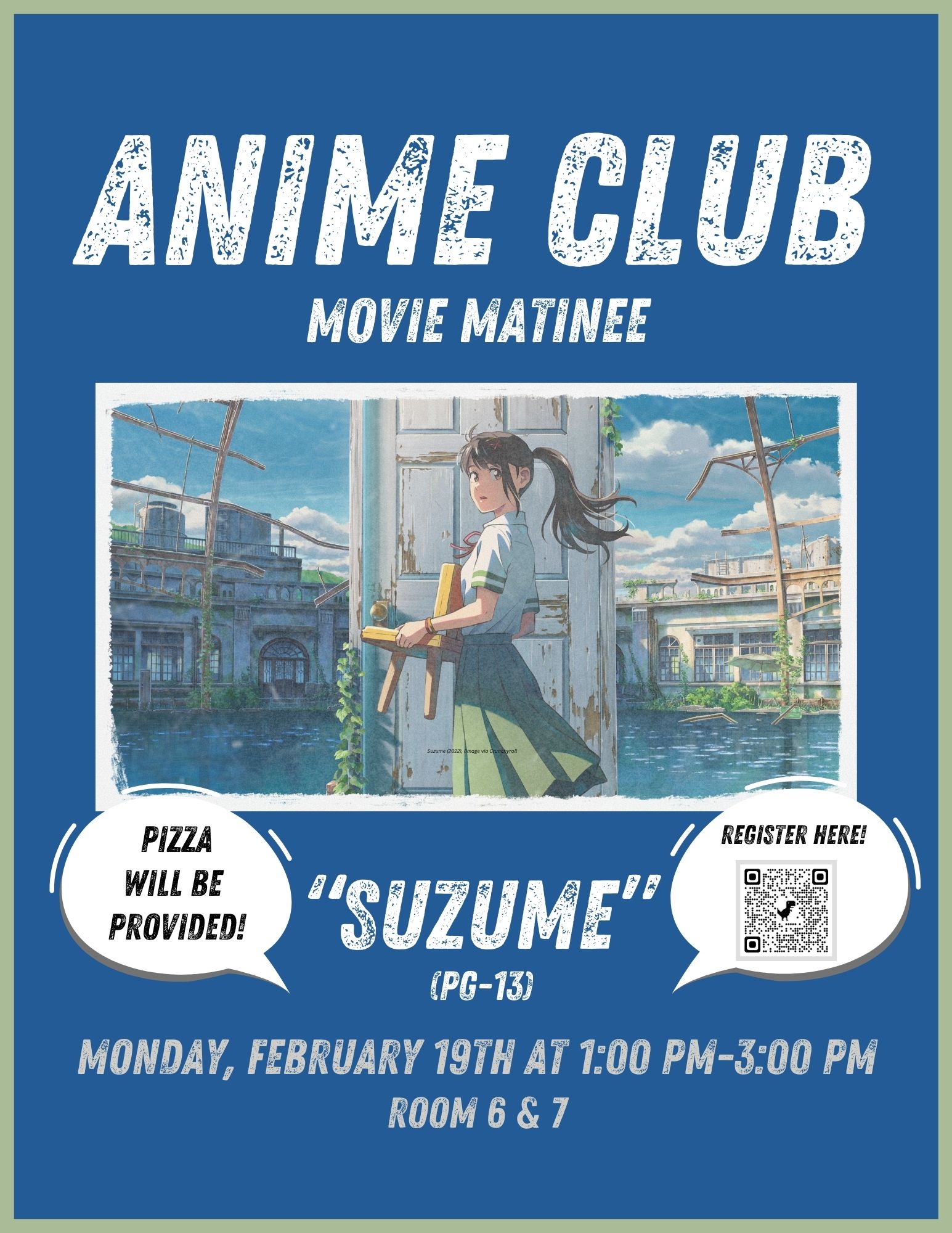 Anime Club - Movie Matinee - Suzume (PG-13) flyer